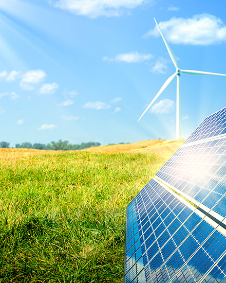 sun, grass, windmill, solar panels