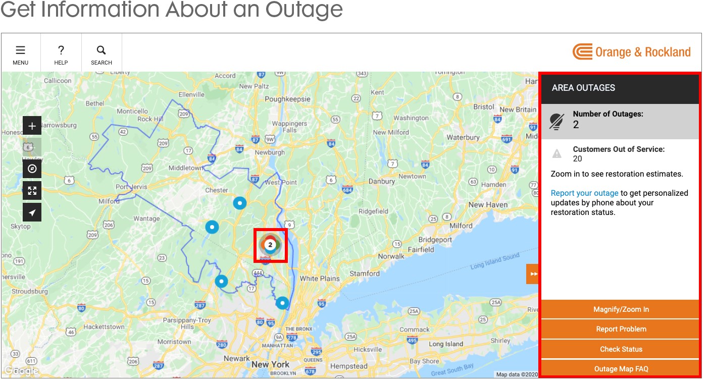 Orange and Rockland outage map.
